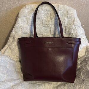 Kate Spade Staci Laptop Shoulder Tote Purse Burgundy with Matching Wallet